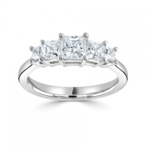 Platinum 5 Stone Princess Cut Diamond Ring