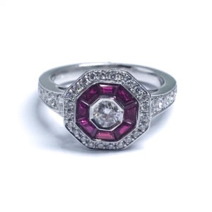 18ct White Gold Ruby & Diamond Shield Cluster Ring