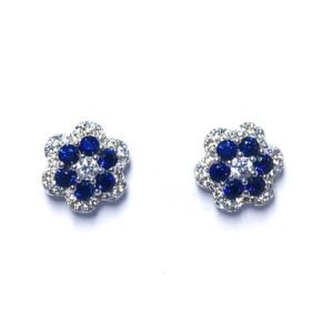 18ct White Gold Sapphire & Diamond Flower Stud Earrings