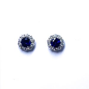 18ct White Gold Sapphire & Diamond Cluster Earrings