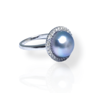 18ct White Gold Tahitian Pearl and Diamond Ring 0.25cts