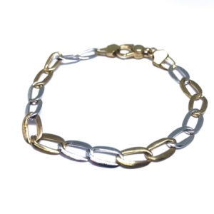 9ct Yellow & White Gold Polished Oval Link Bracelet
