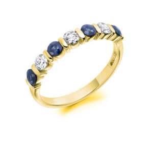 18ct Yellow Gold Sapphire and Diamond Half Eternity Ring