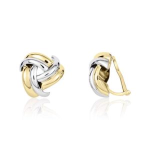 9ct Two Tone Gold Two Row Triangle Clip On Earrings