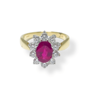 Pre Owned 18ct Yellow Gold Ruby & Diamond Cluster Ring