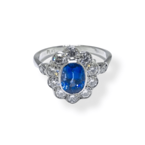 Pre-Owned Platinum Sapphire & Diamond Cluster Ring