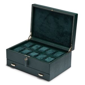 British Racing Green 10 Piece Watch Box With Storage