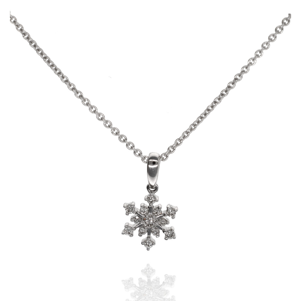 18ct White Gold Diamond Snowflake Necklace