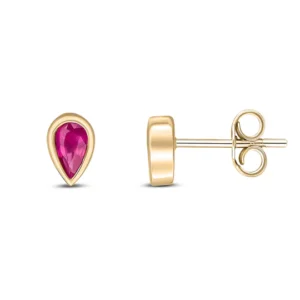 9ct Yellow Gold Pear Shaped Ruby Rubover Studs