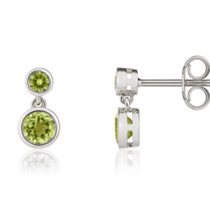 9ct White Gold Round Peridot Double Drop Earrings