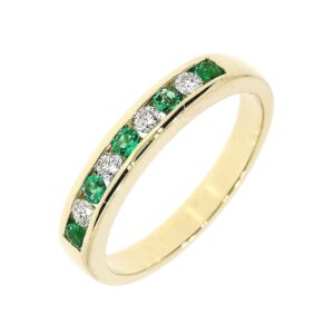 18ct Yellow Gold Emerald & Diamond Half Eternity Ring