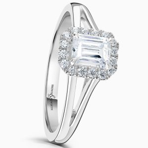 Platinum Bond Emerald Cut Diamond 0.70cts Halo Ring