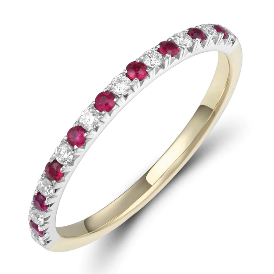 18ct White & Yellow Gold Ruby & Diamond Half Eternity