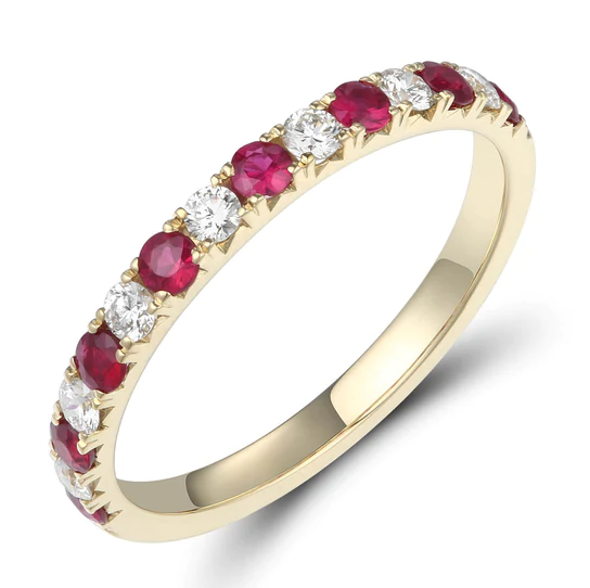 18ct Yellow Gold Ruby & Diamond Half Eternity Ring