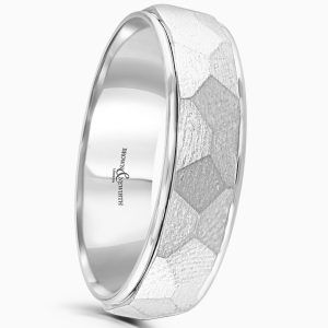 9ct White Gold Facets Wedding Band 6mm