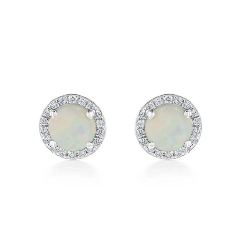 18ct White & Yellow Gold Opal and Diamond Cluster Earrings