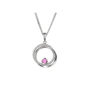 Sterling Silver Cubic Zirconia Pink Sapphire Circles Necklace