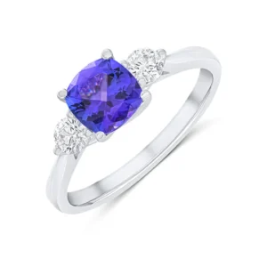 18ct White Gold Tanzanite & Diamond Trilogy Ring