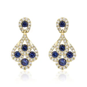 18ct Yellow Gold Sapphire & Diamond Peacock Drop Earrings