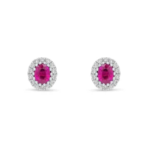 18ct White Gold Oval Ruby & Diamond Cluster Earrings