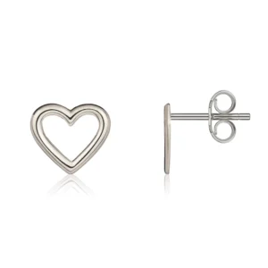 9ct White Gold Open Heart Stud Earrings