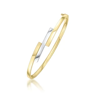 9ct Yellow & White Gold Staggered Three Row Hinged Bangle