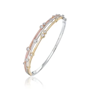 18ct Yellow, White & Rose Gold Diamond Bubble Bangle
