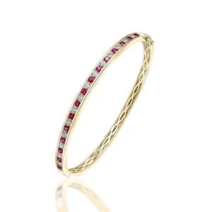 18ct Yellow Gold Ruby & Diamond Channel Set Bangle