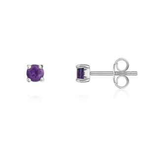 9ct White Gold Round Amethyst Claw Stud Earrings