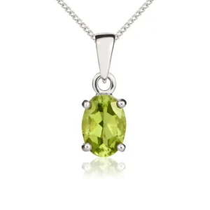 9ct White Gold Oval Peridot Claw Necklace