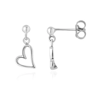 9ct White Gold Heart Drop Earrings