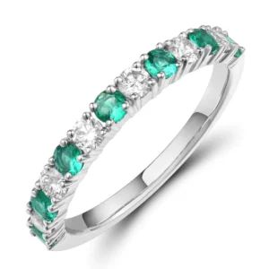 18ct White Gold Emerald & Diamond Half Eternity Ring