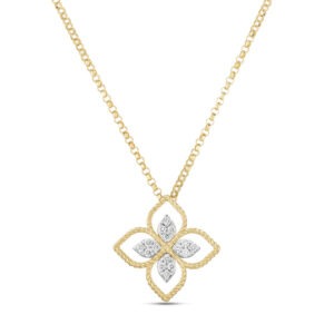 Roberto Coin 18ct Yellow Gold Diamond Princess Flower Necklace