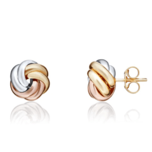 9ct 3 Colour Gold Polished 2 Row Knot Stud Earrings