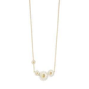 DAISY 4 Flower Necklace Silver GP White Enamel