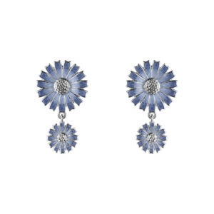 Double Daisy Blue Enamel Earrings