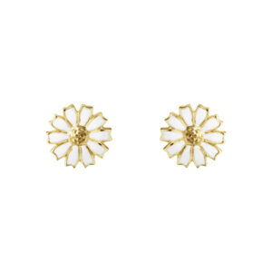 DAISY Ear Studs 18ct gold plated sterling silver, White enamel
