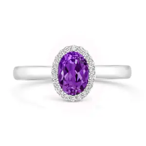 Tivon 18ct White Gold Amethyst And Diamond Oval Ring