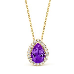 Tivon 18ct Yellow Gold Amethyst And Diamond Pear Necklace