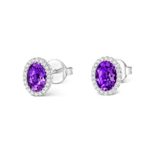 Tivon 18ct White Gold Amethyst And Diamond Oval Earrings