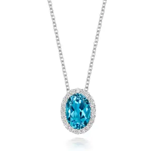 Tivon 18ct White Gold Blue Topaz And Diamond Oval Necklace