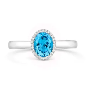 Tivon 18ct White Gold Blue Topaz And Diamond Oval Ring