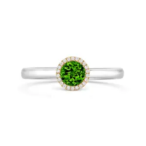 Tivon 18ct White Gold Peridot And Diamond Round Ring