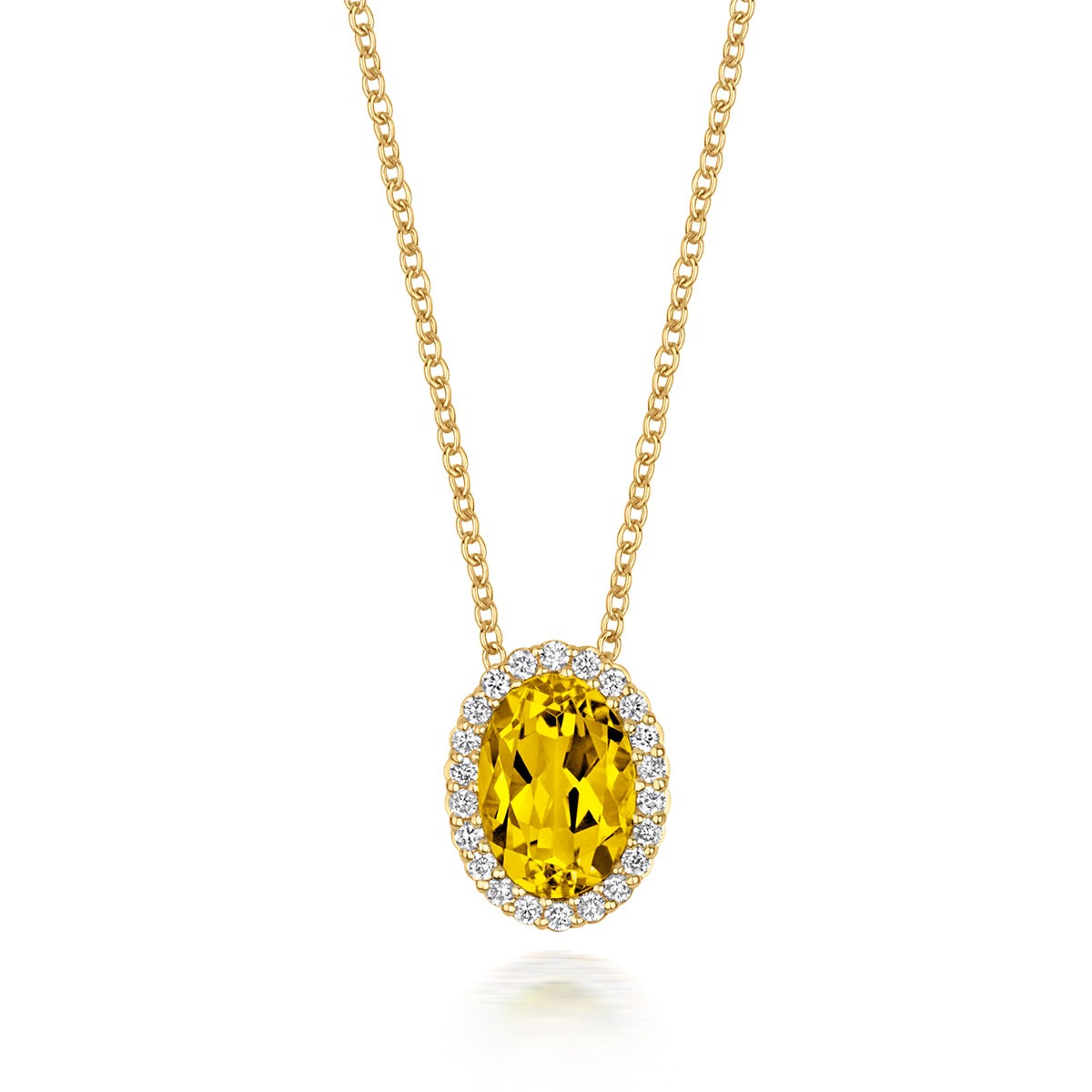 Tivon 18ct Yellow Gold Lemon Quartz And Diamond Oval Necklace