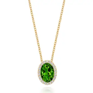 Tivon 18ct Yellow Gold Peridot And Diamond Oval Necklace