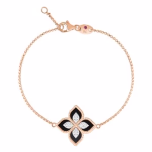 Roberto Coin 18ct Rose Gold & Black Jade Princess Flower Bracelet