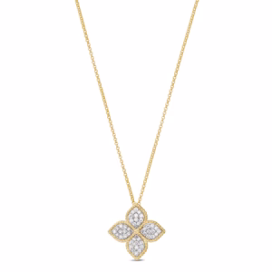 Roberto Coin Princess Flower pendant 18ct yellow gold necklace with diamonds 